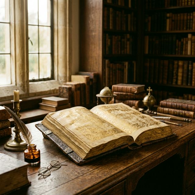 Ancient book in a scholarly library